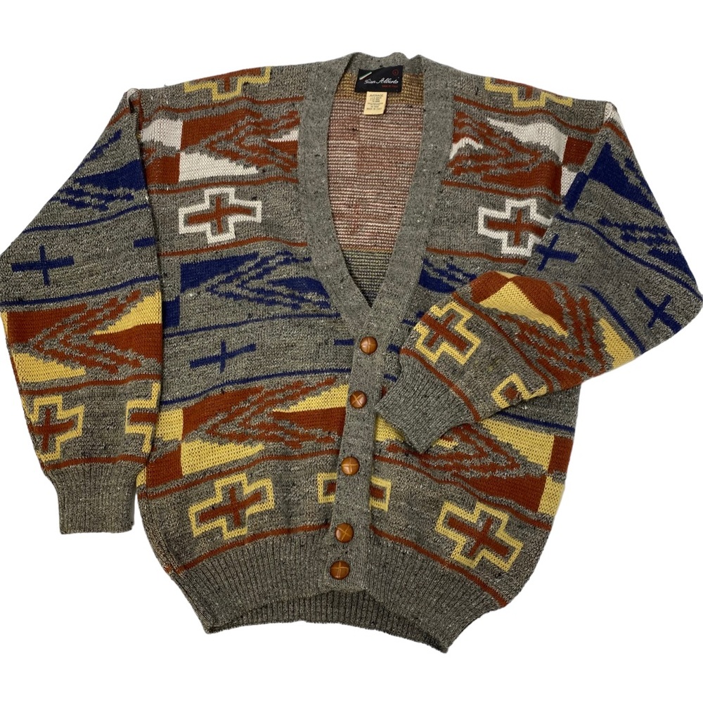 Vintage Dad Grandpacore Cardigan Sweater Soft Wool Large Wood Buttons